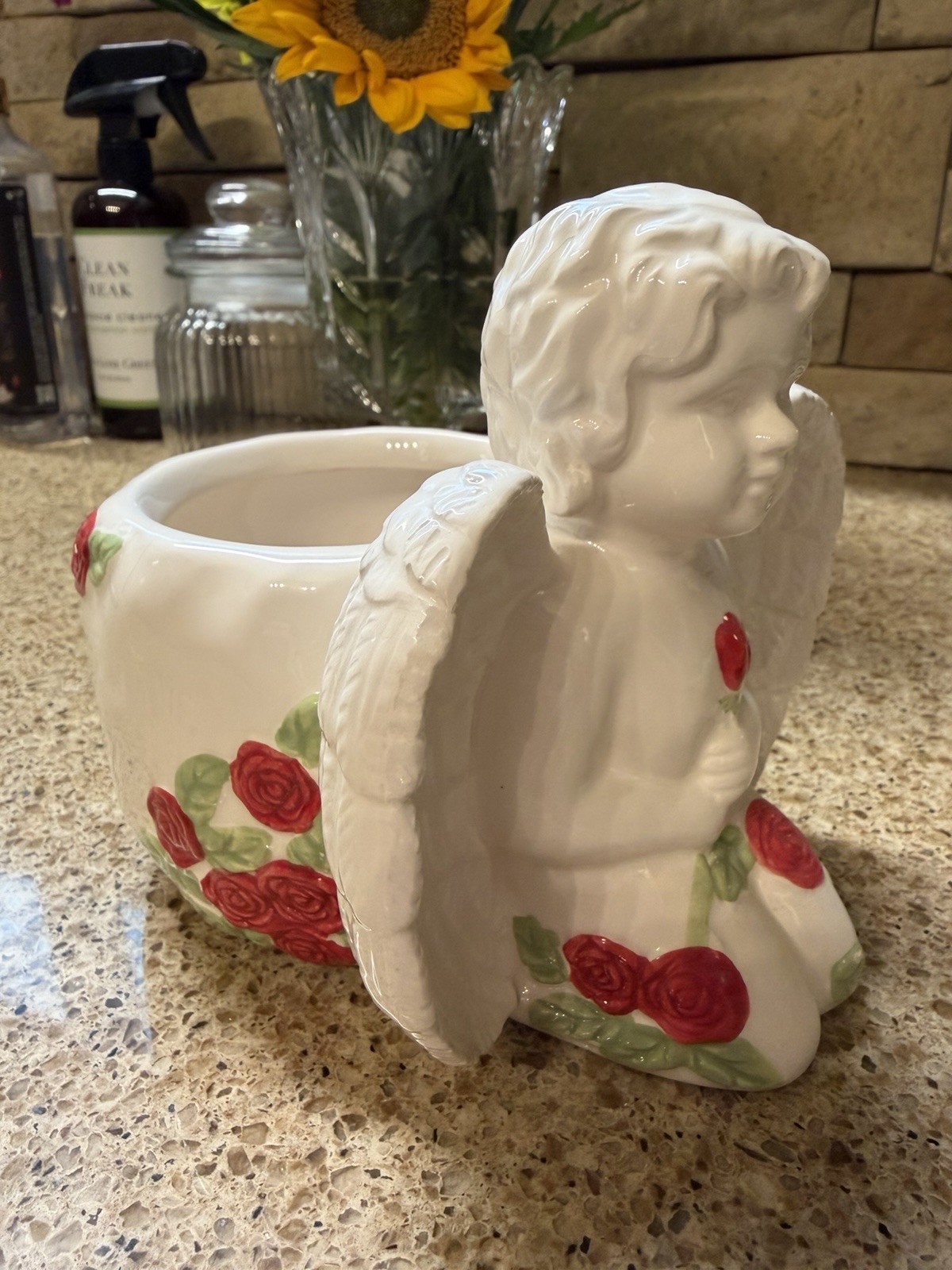 Cherub Roses Ceramic Planter – Romantic Vintage Style Floral Vase Decor