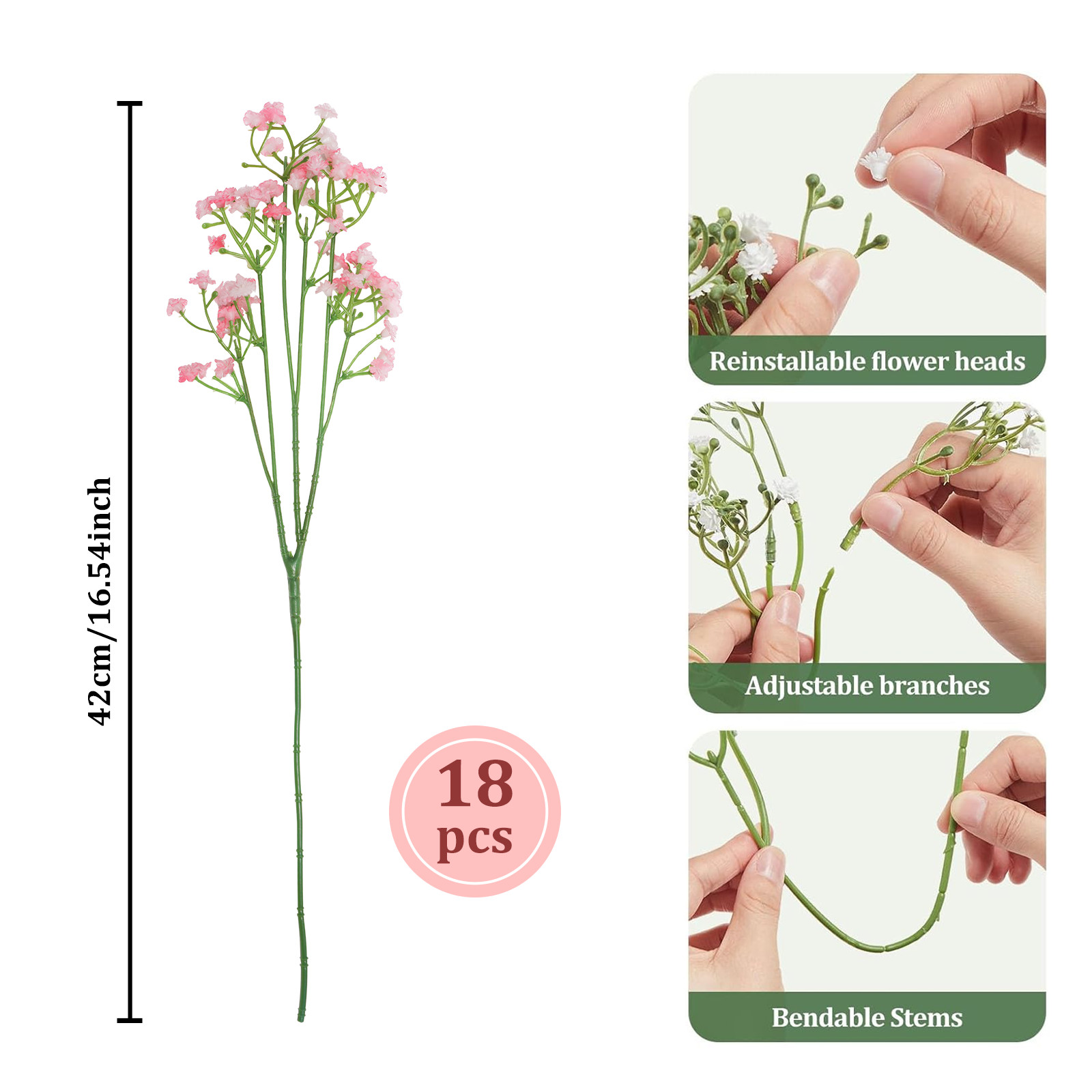18Pcs Artificial Babys Breath Flowers Silk Gypsophila Wedding Bouquet Home Decor