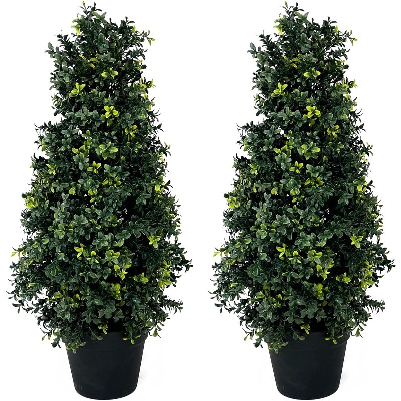 Artificial UV Rated 30/ inch Boxwood Cone Topiary w/Pot, Silk Tree Warehouse