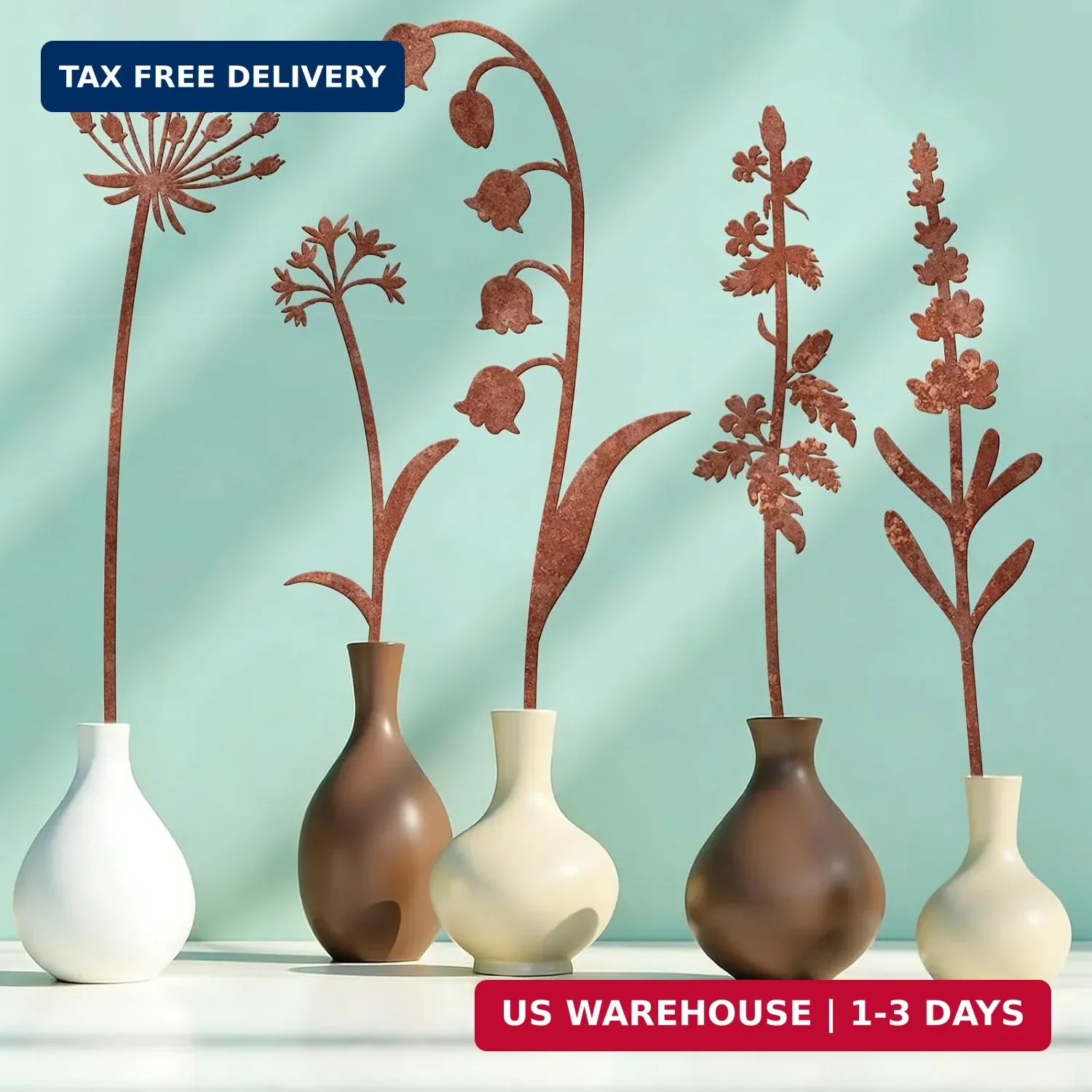 5 Pack Metal Flowers for Outside, Decorative Garden Stakes, Decorative Plant Sta