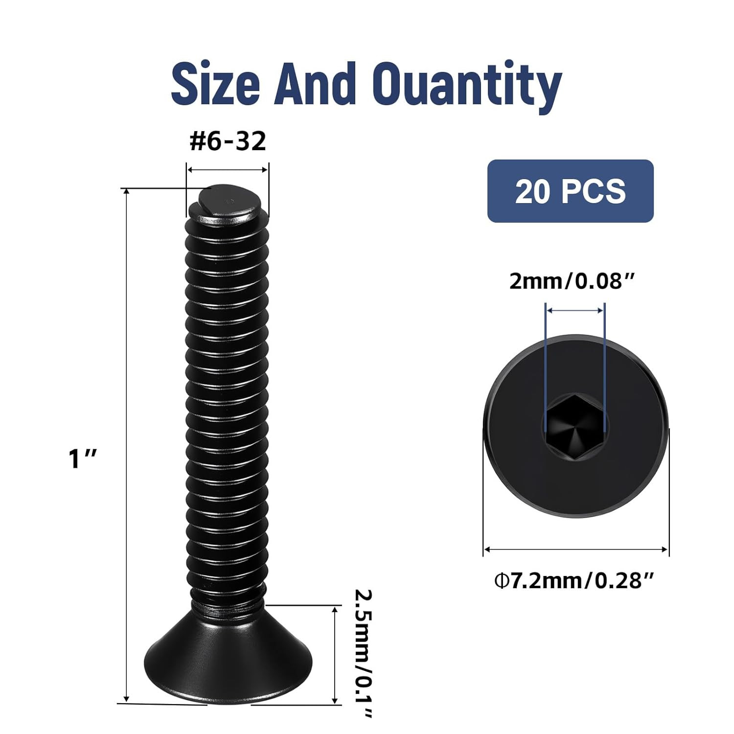 20 Pcs #6-32 X 1 Flat Head Socket Cap Machine Screws,Grade 10.9 Alloy Steel Coun