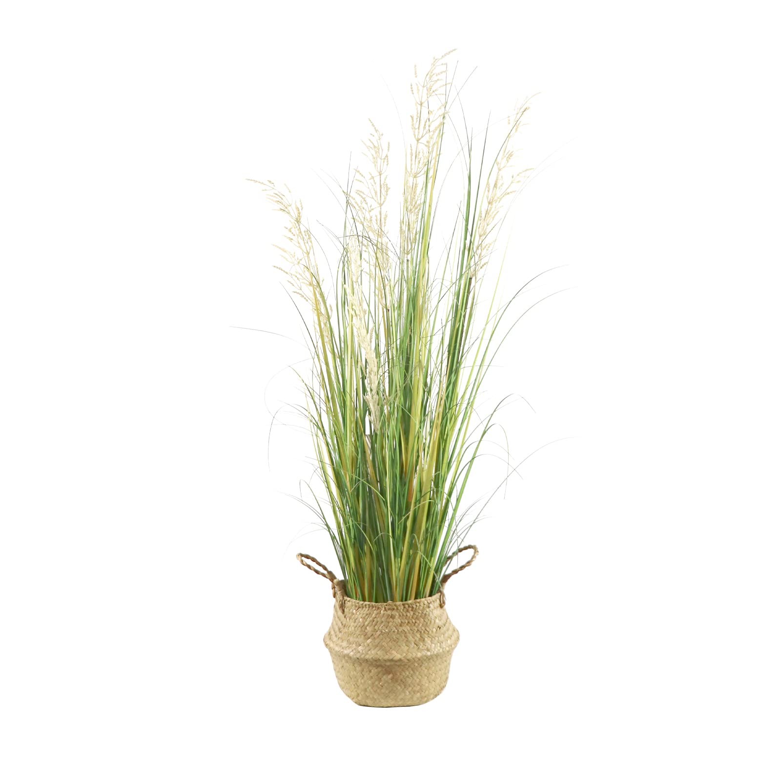 4ft(47in) Tall Artificial Grass Plant with White Reed Flowers in Pot, Faux In…