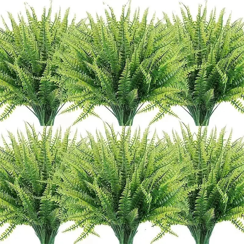 2pcs Artificial Boston Fern Plants UV Resistant Greenery Summer Outdoor Decor