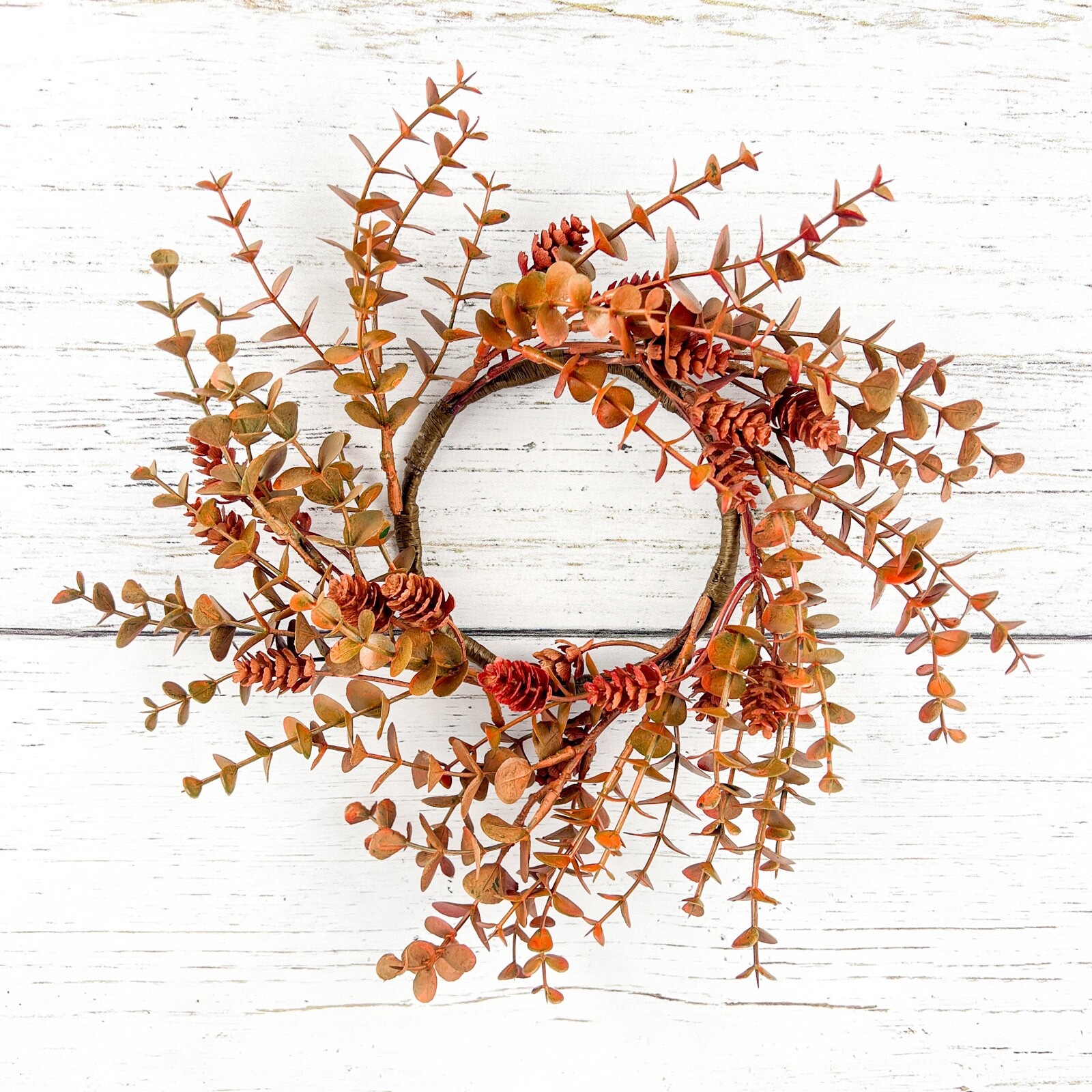 Orange Eucalyptus and Hops Candle Ring / Wreath 4.5″ Inner Autumn Fall