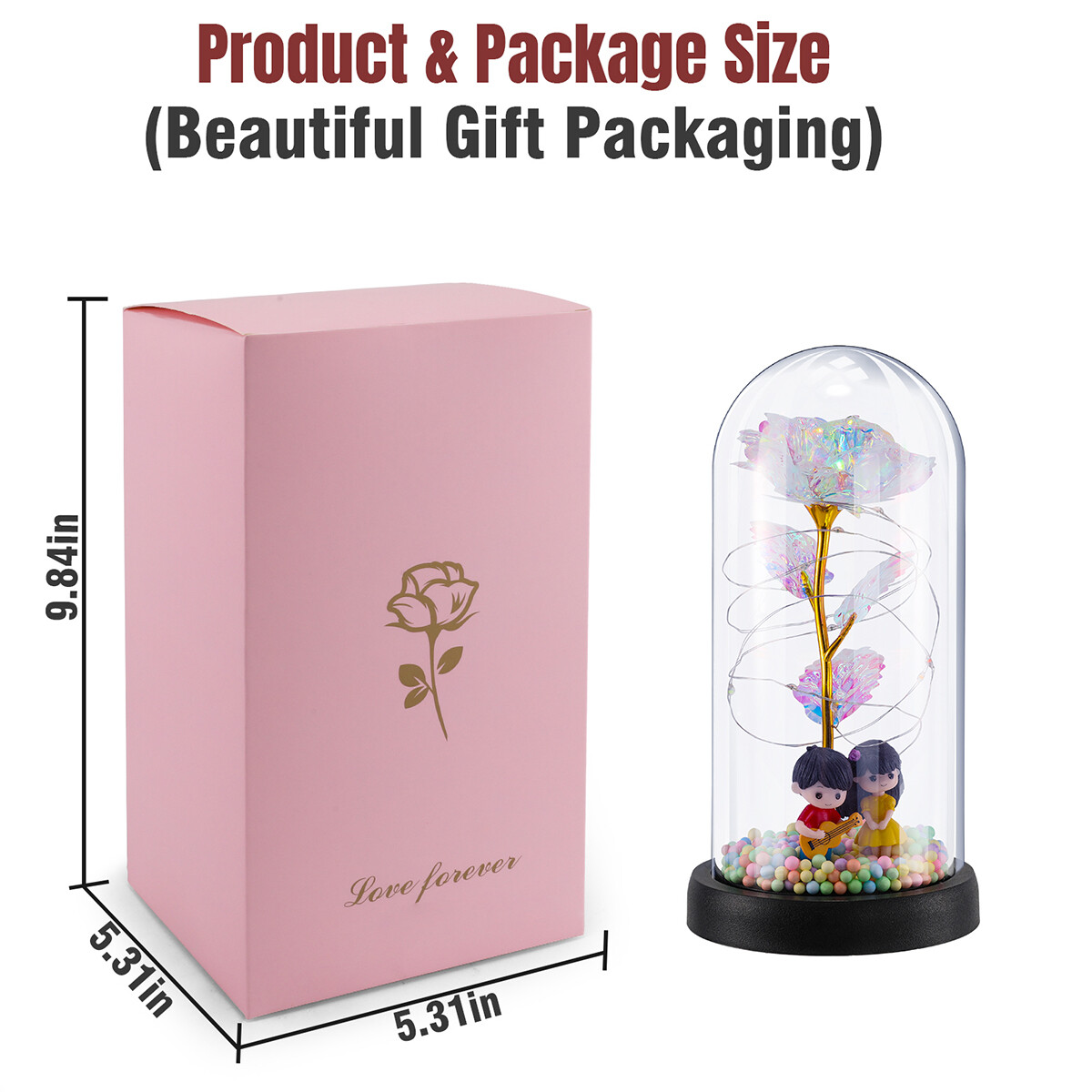 Rose Flower In Glass with LED Light Gifts For Her Valentine Girlfriend Birthday