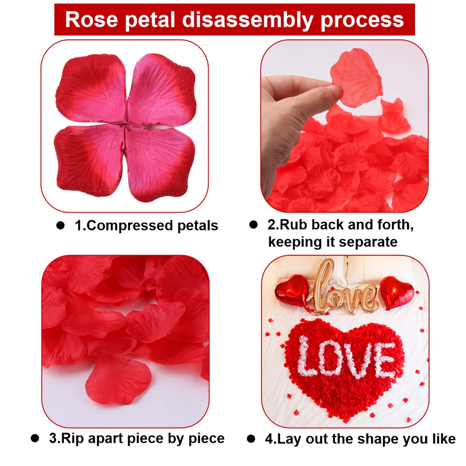 3000PCS Fake Rose Petals for Romantic Night Romantic Festive Atmosphere Creat…
