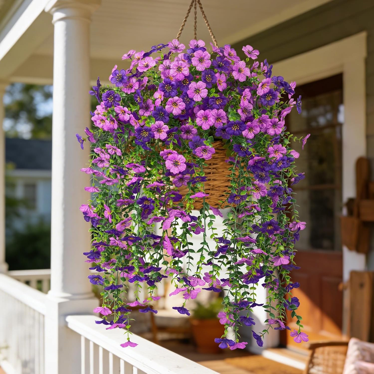 4 Pcs Artificial Hanging Flowers for Outdoors, Purple Mixed | Fake silk daisy