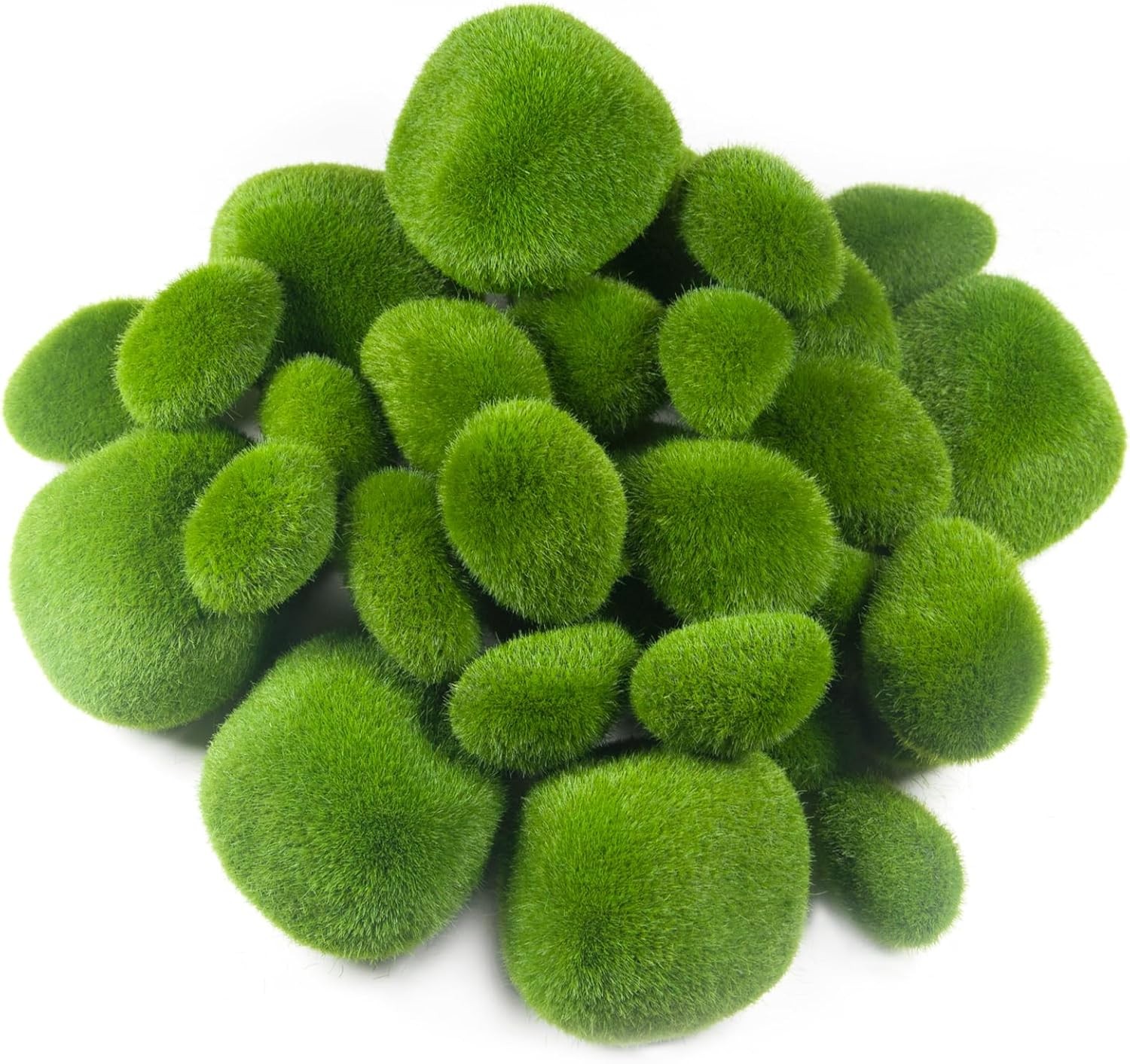 Green Moss Decor 30 Pcs, Artificial Moss Rocks Decorative, 3 Sizes Moss Balls