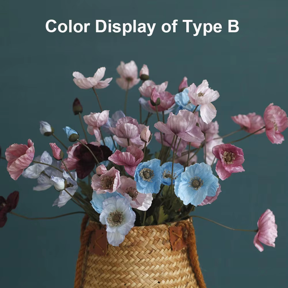 Artificial Flowers Fake Poppy Silk Flowers Long Stem Housewarming Garden Table W