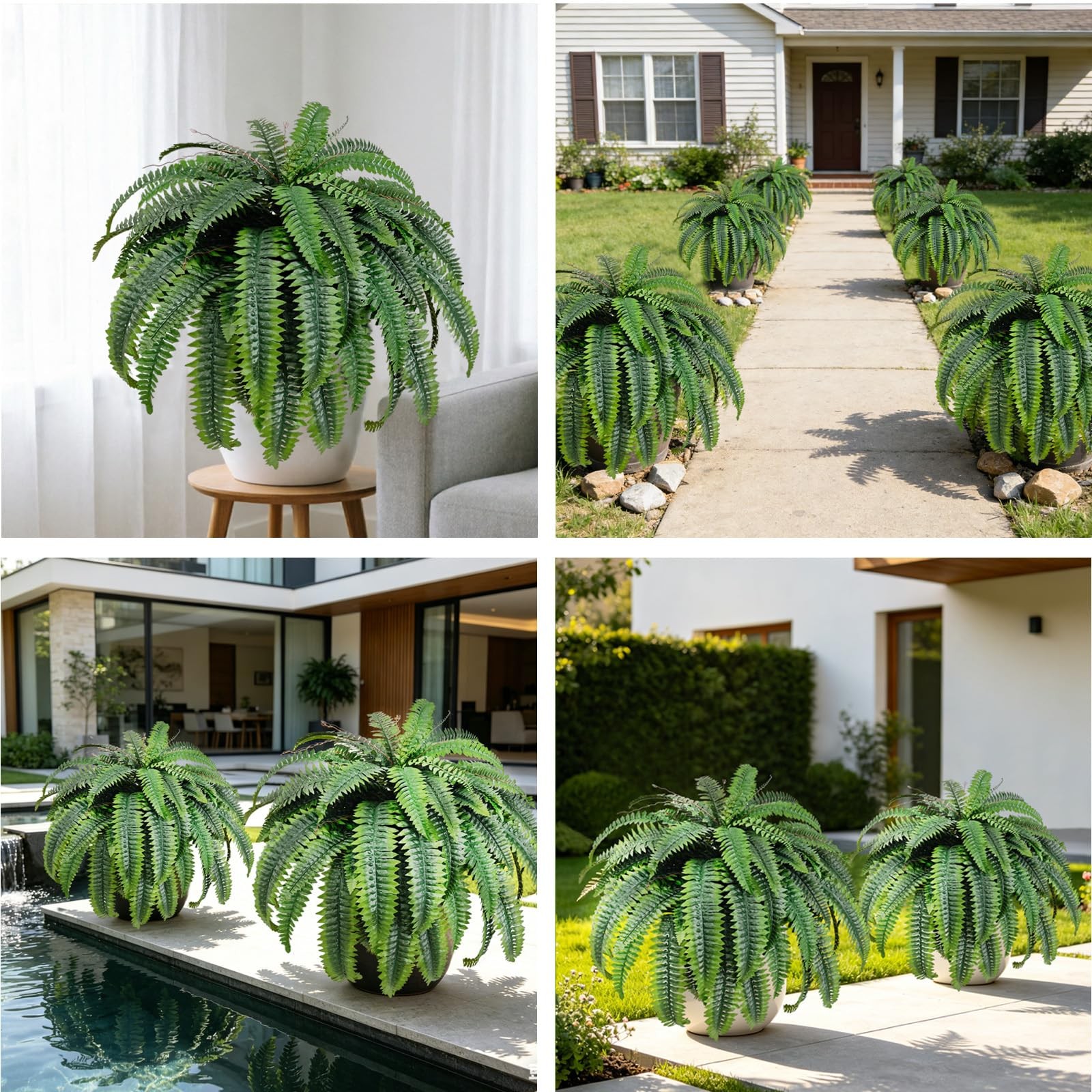 2pcs 45in Artificial Boston Fake Ferns Large, UV Resistant Artificial Plants …