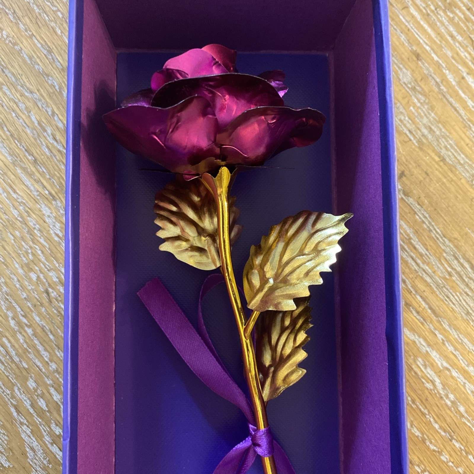 Forever 24K Rose Gold Purple Dipped Flower w/ Gift Box for Her