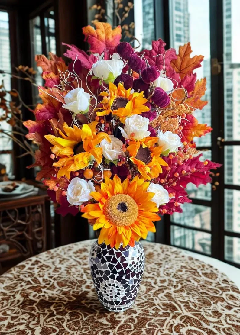 Sunflower Floral Arrangement: Fancy Fall Home Decor, Thanksgiving Centerpiece