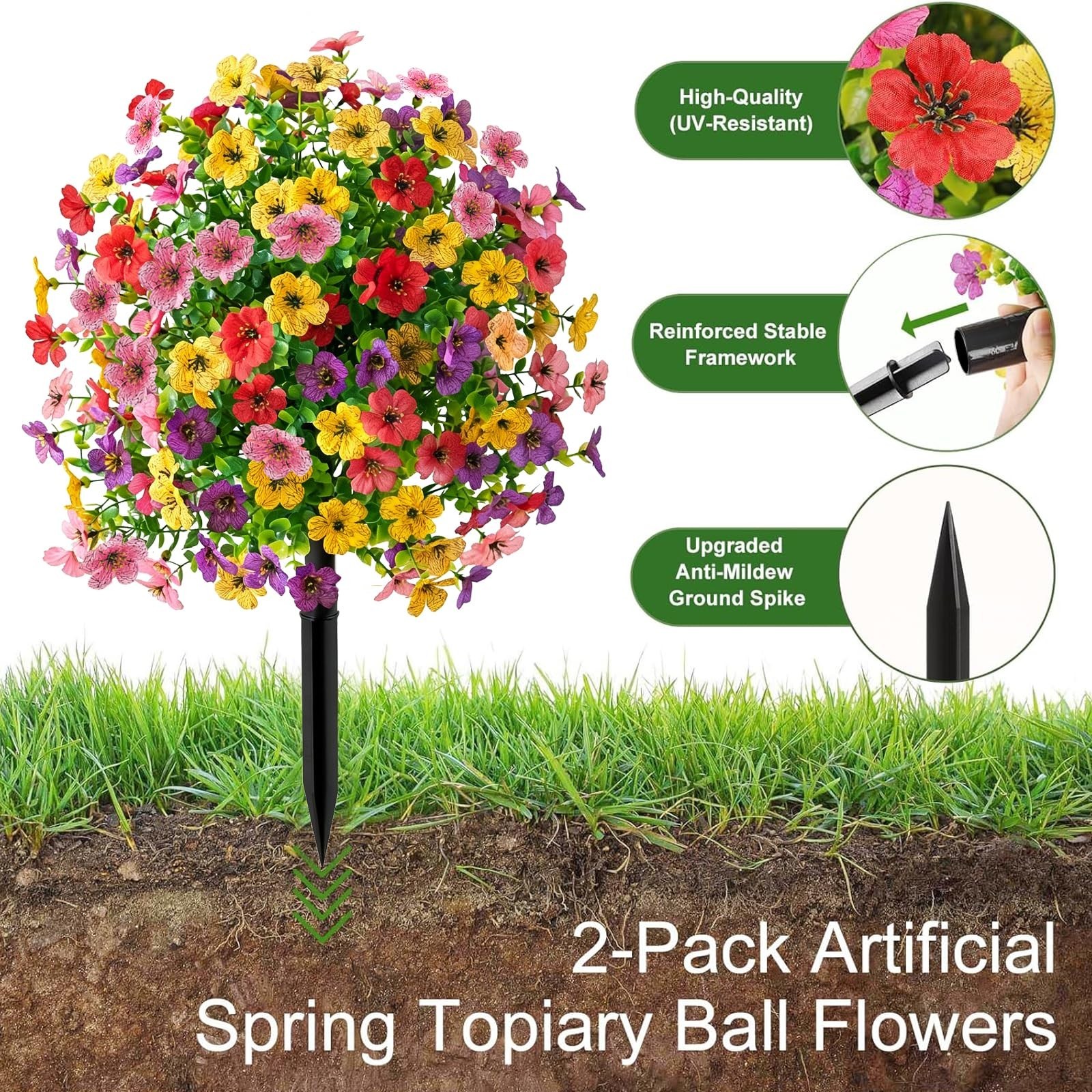 2-Pack 22″ UV-Resistant Petunias – Artificial Flowers with Ground Stakes for Ind
