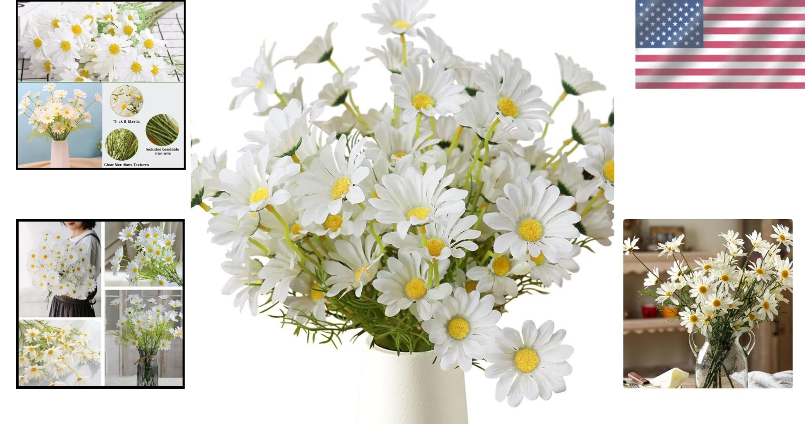 Artificial Flowers Daisies 8 Bundles White Outdoor Fake Wildflowers for Home …
