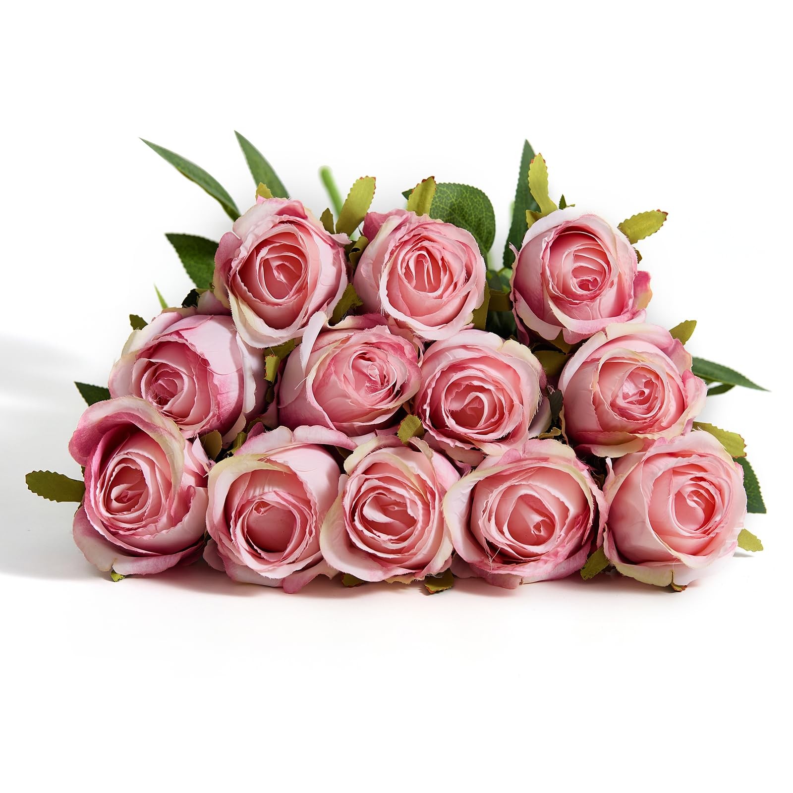 12 Pcs Light Pink Roses Artificial Flowers -20″ Silk Roses Bouquet,Fake Roses…