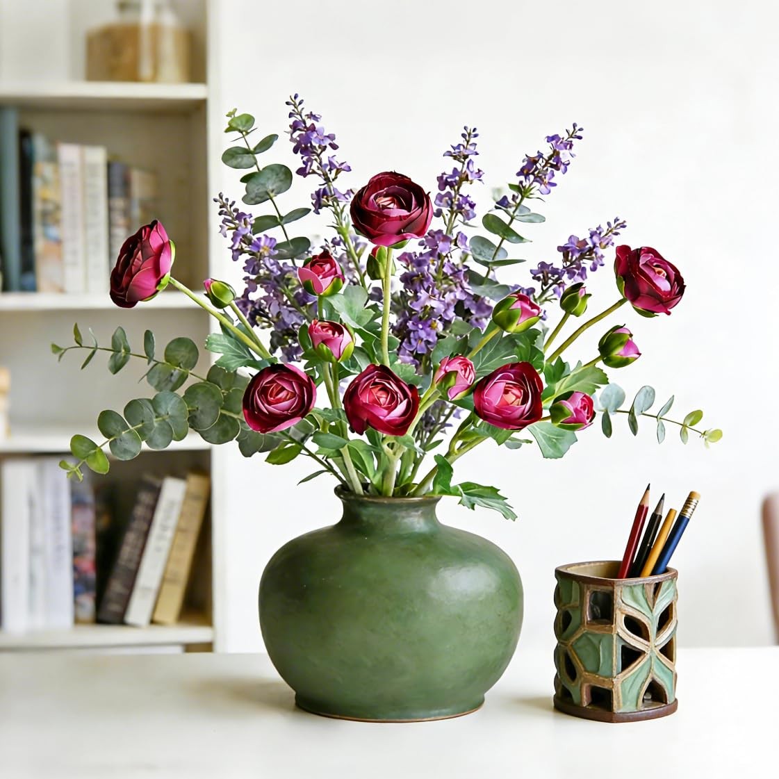 Realistic Silk Faux Ranunculus Flowers Artificial Burgundy Stems Astilbe Faux…