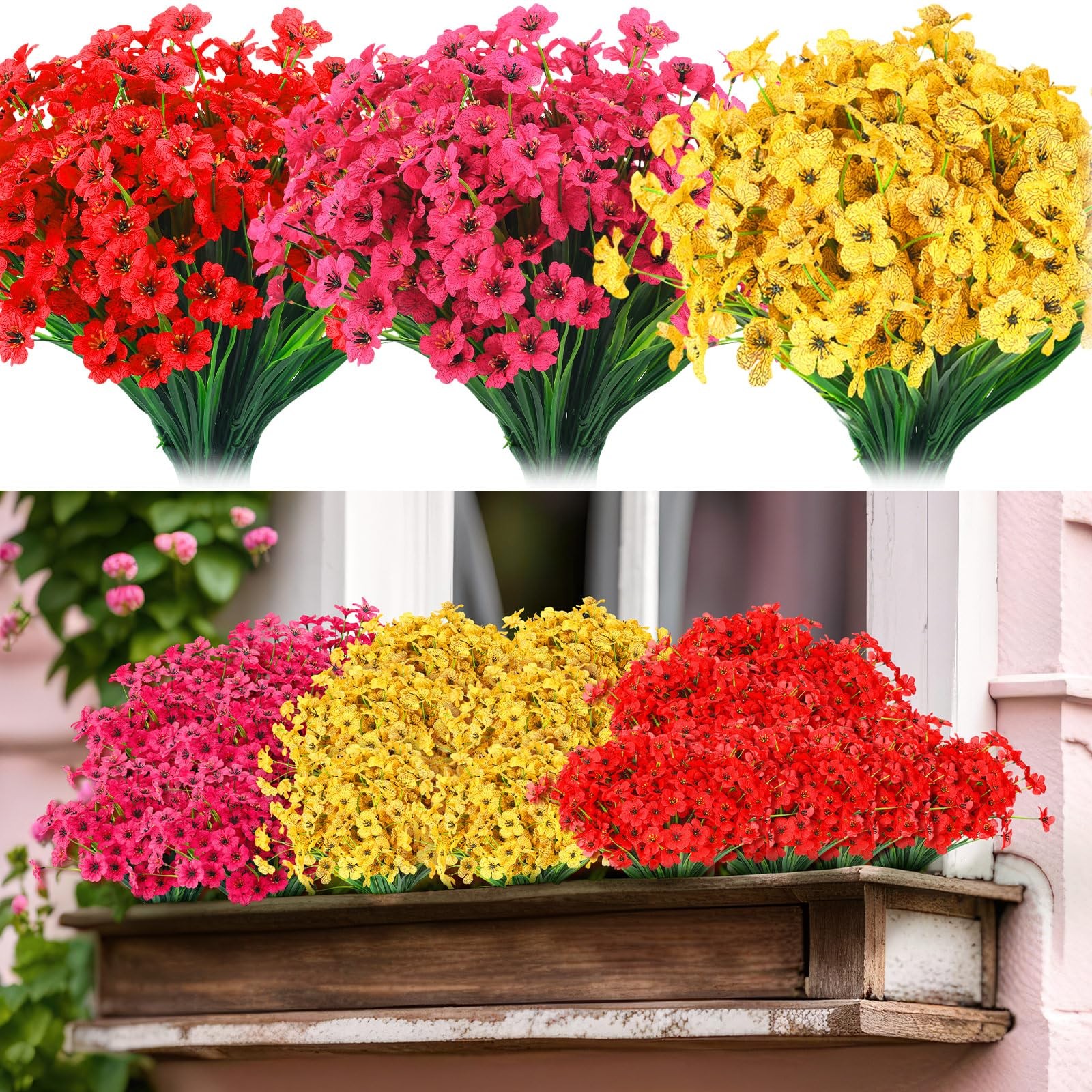 60 Bundles Spring Artificial Flowers for Outdoor Plastic UV Resistant Fake Fl…