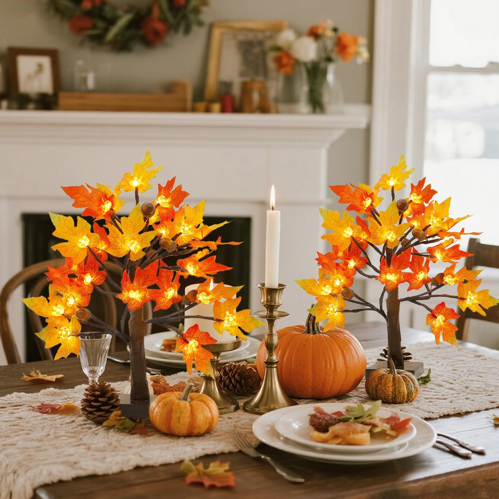 Fall Decorations fo Home 2 Pack 18″ Lighted Maple Tree
