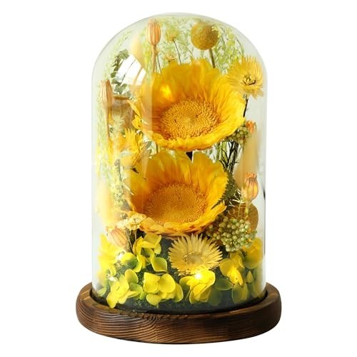 Preserved Sunflower in Glass Dome Gift for Mom, Wife, Grandma