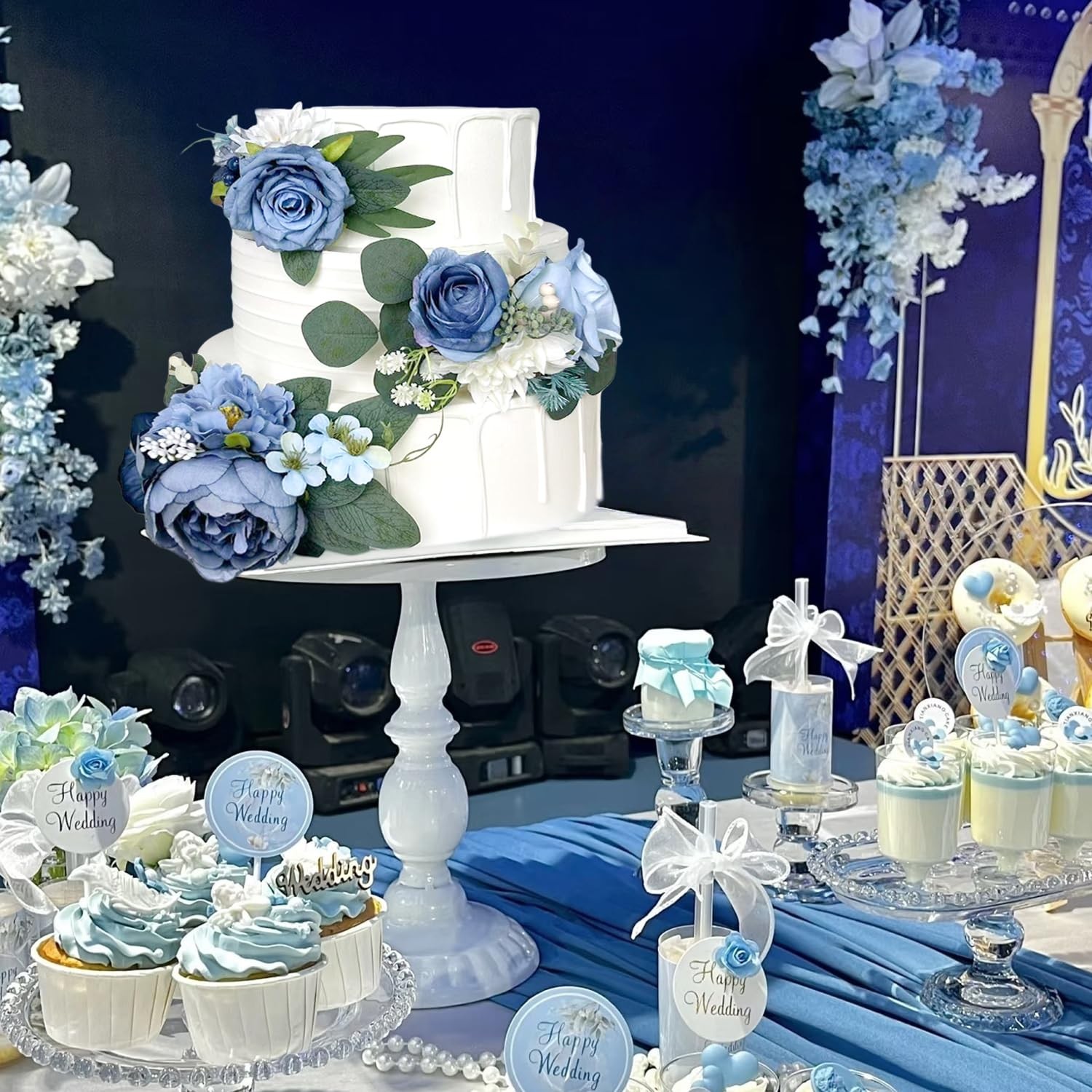 Pre-Made Dusty Blue Silk Flowers for Cakes Decorations Navy Royal Blue Artifi…