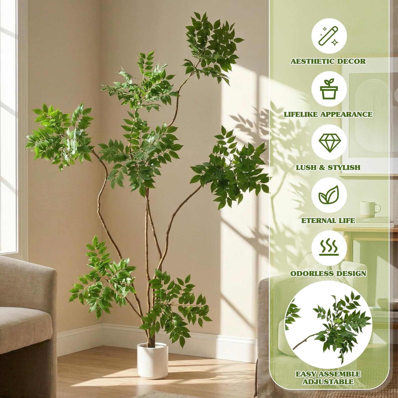 6ft Artificial Sumac Tree with Pot, Tall Faux Plants Indoor, Large Fake Tree …