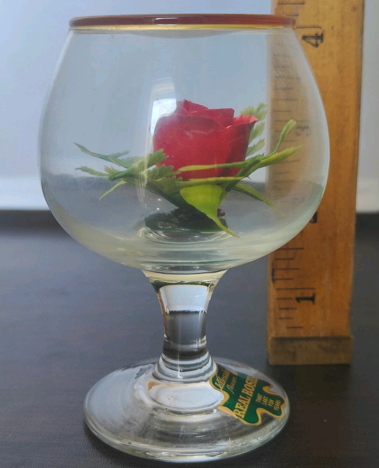 Lifesake Flowers Red Rose Preserved In Wine Glass Decor VTG Cottage Core Romance