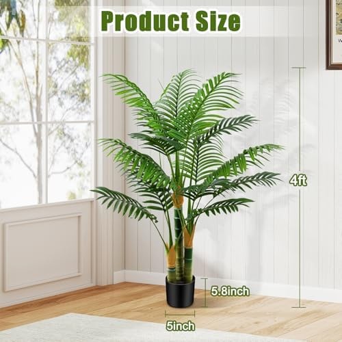 4ft Tall Golden Cane Artificial Tree Palm Outdoor, Large Artificial Plants Ou…