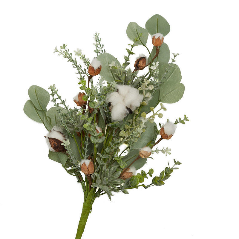 20″ Factory Direct Craft Artificial Cotton and Eucalyptus Spray