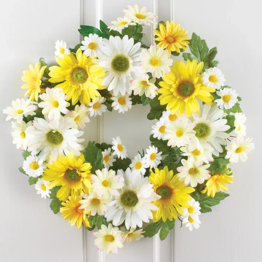 Large Mixed Yellow and White Daisy Home Kitchen Door Welcome Wreath
