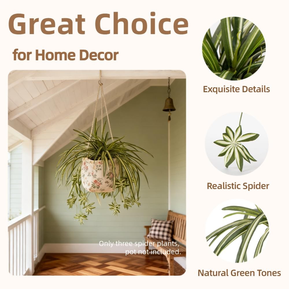 Artificial Spider Plant Silk Faux Chlorophytum Comosum Greenery Fake Spider H…