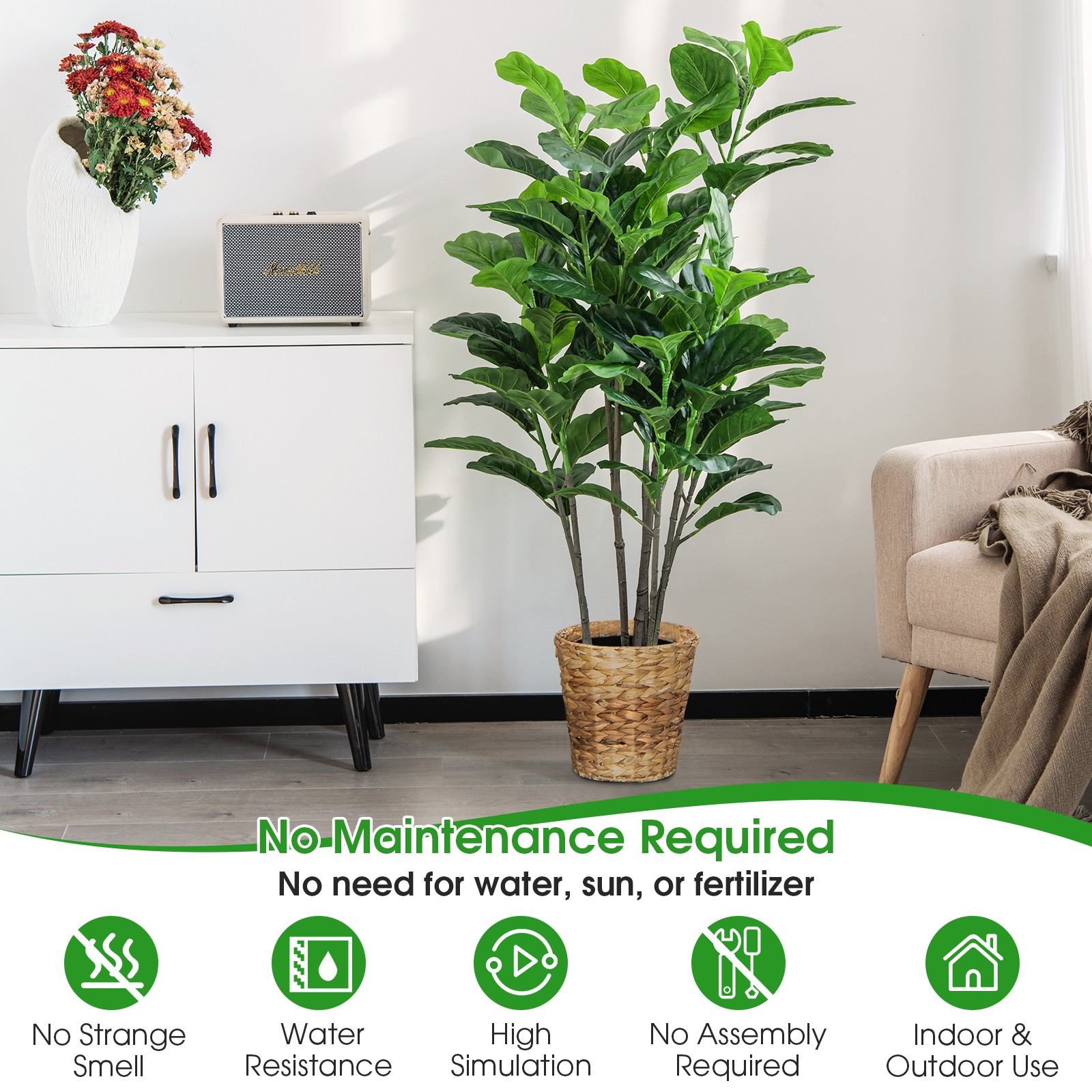 2-Pack 51″ Artificial Fiddle Leaf Fig Tree Home Office Greenery Plant Decoration