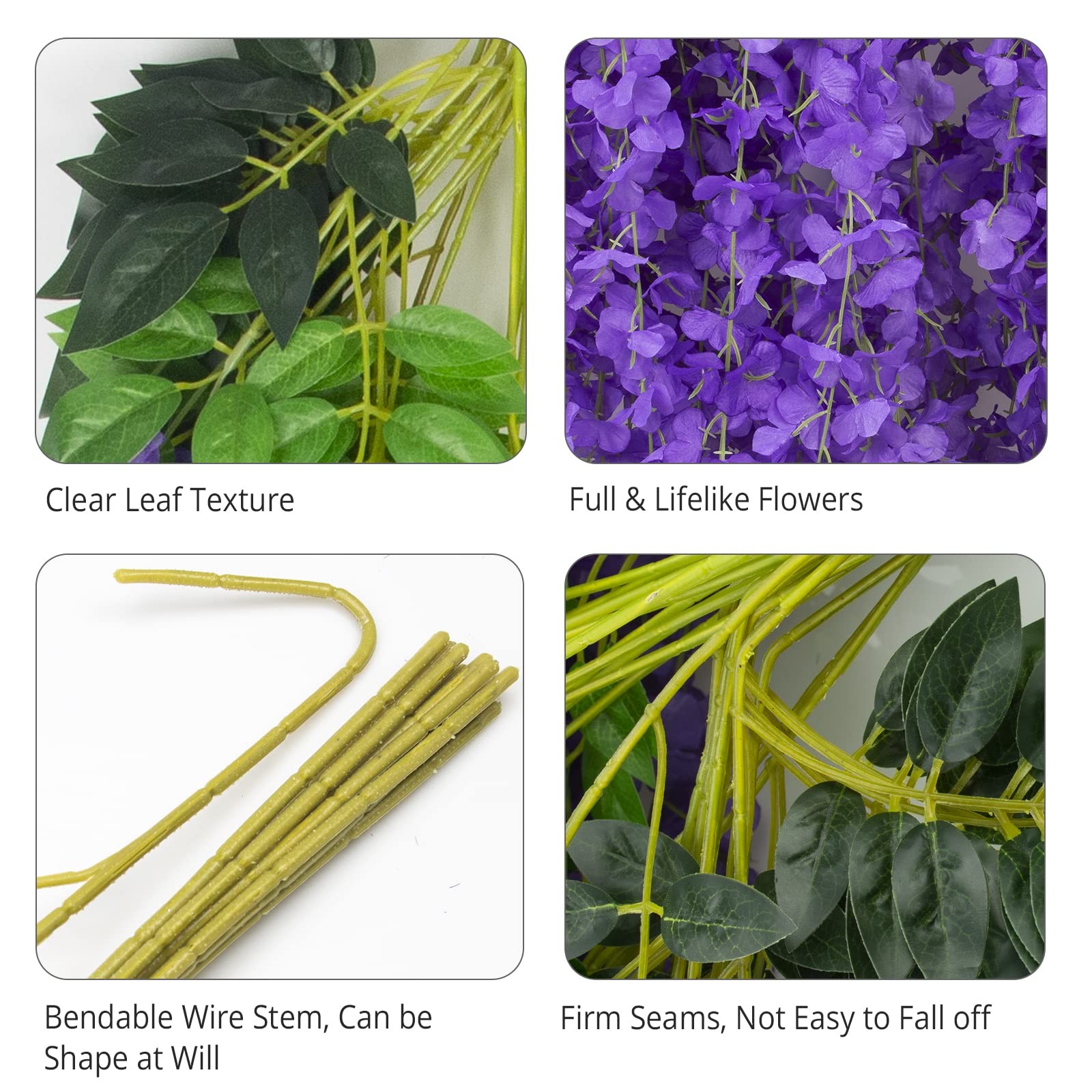 12 Pack Artificial Wisteria Flowers Garland Silk Fake Flowers Hanging Vine