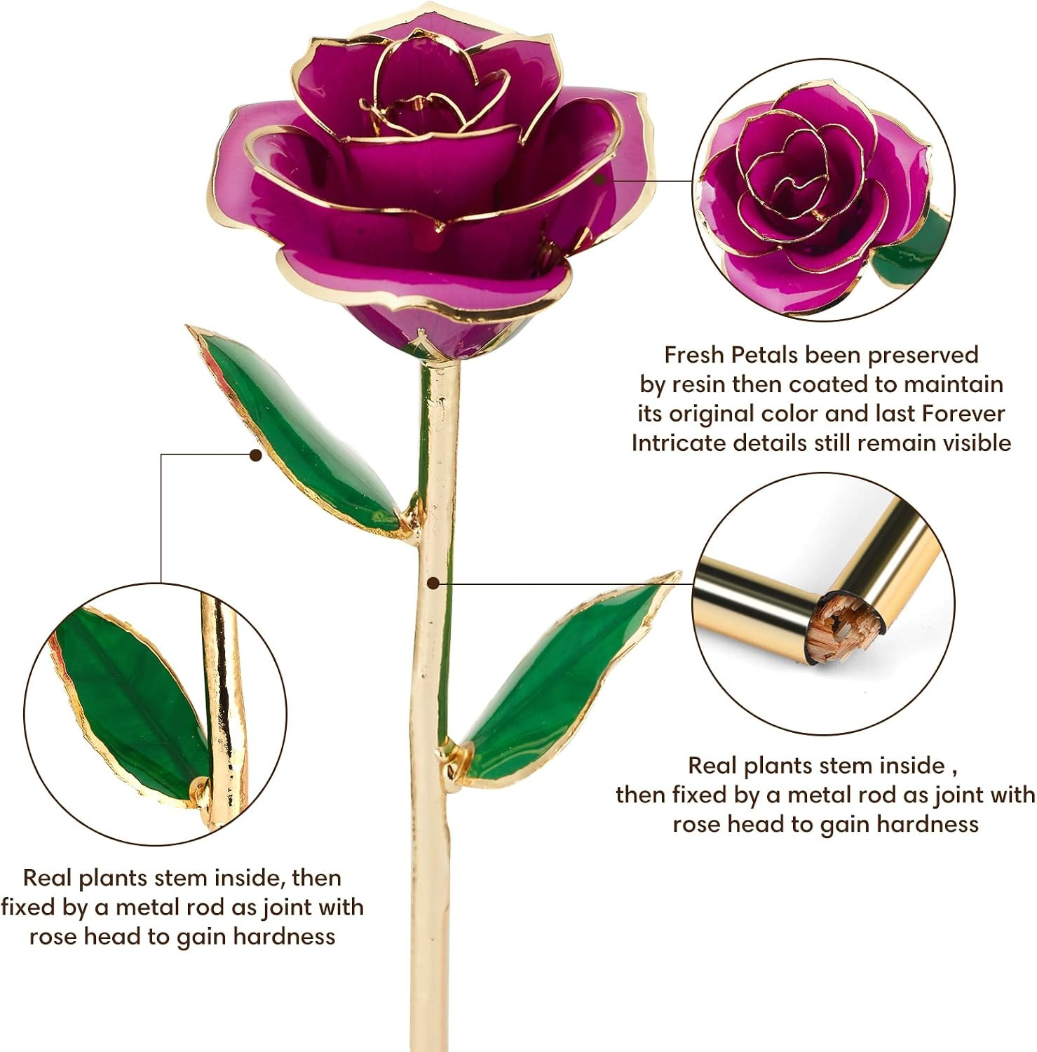 Gold Dipped Infinity Rose Last Forever Flower Decor, Birthday Gift for Women in