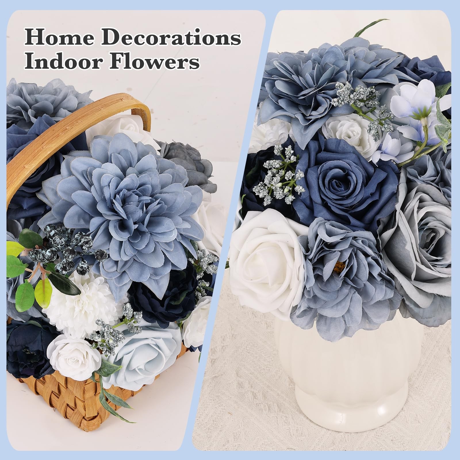 Artificial Flowers Combo Dusty Blue Silk Fake Flower Set for Wedding Bridal R…