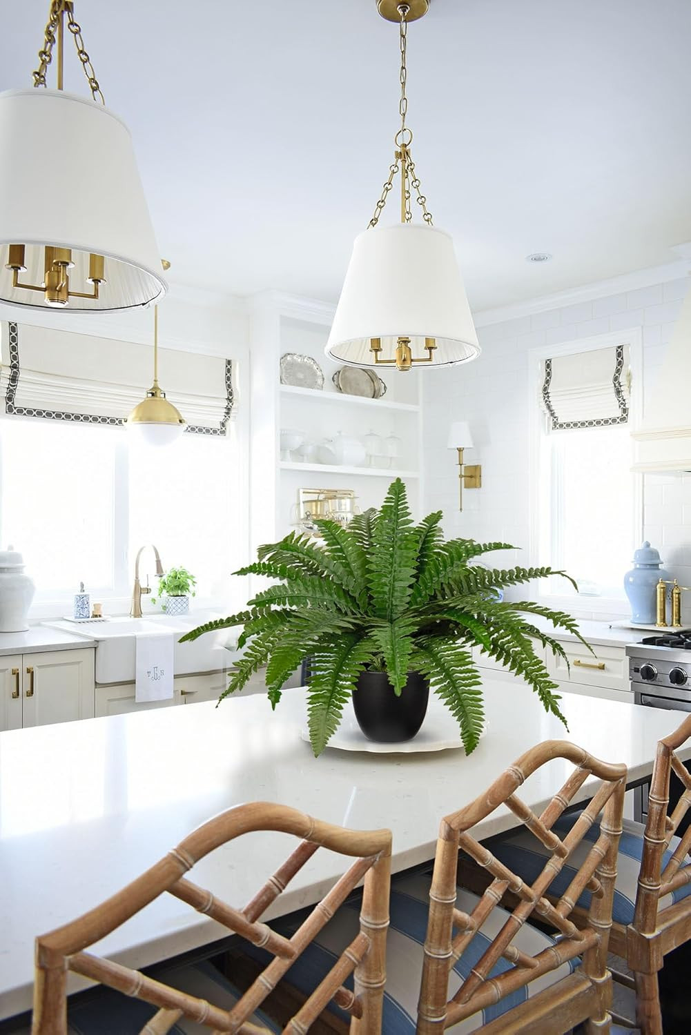 17.7″ Fake Fern Potted Plant Small Artificial Boston Ferns in Pot 25 Leaves for