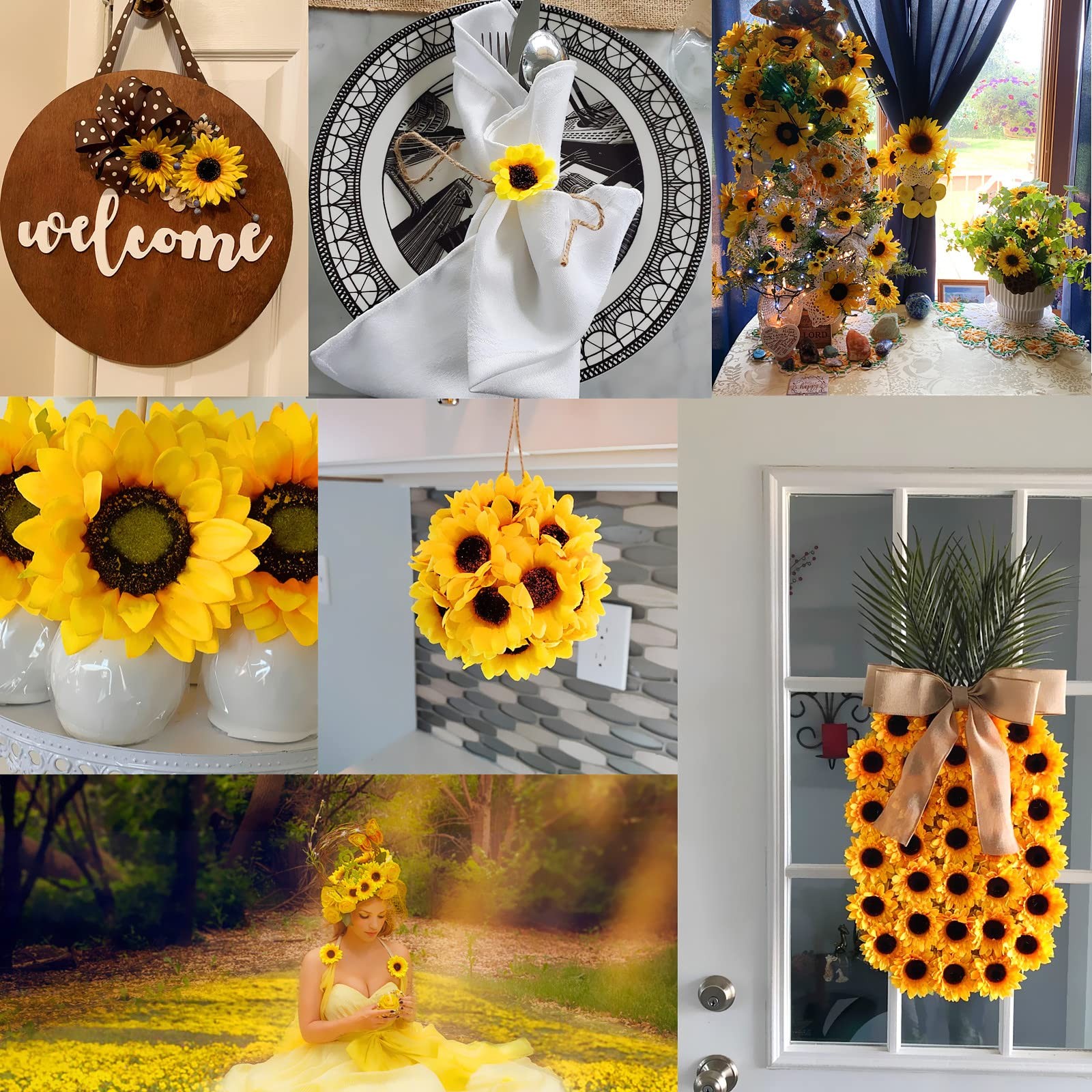 122 PCS Artificial Sunflower Heads Yellow Faux Flower 5.1/3.5/1.5 Inch Decor