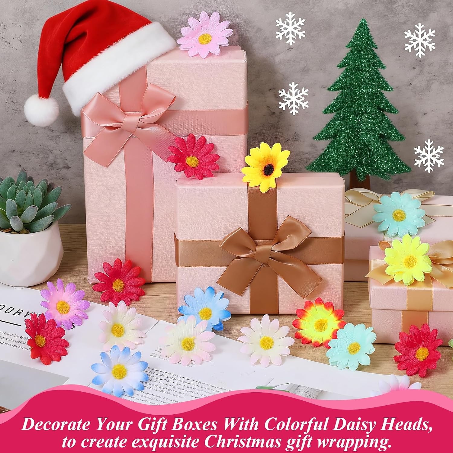 120PCS Artificial Daisy Flower Heads Multicolor Faux Flowers DIY Craft Decor