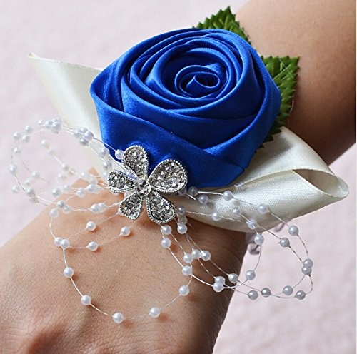 1 PCS Dark Blue Wedding Bridesmaid Bride Wrist Corsage Decoration Hand Flower