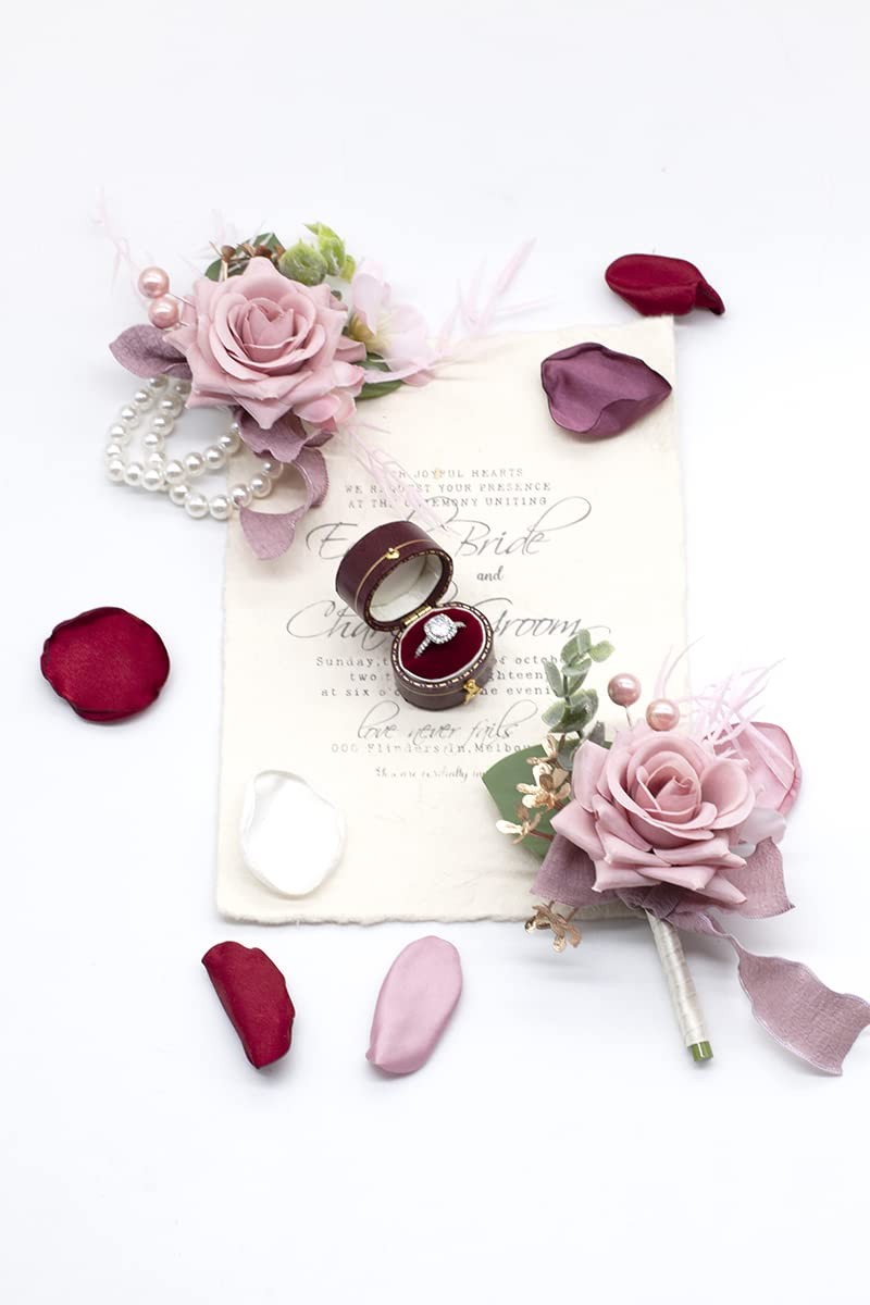 Dusty Pink Corsage and Boutonniere Set, Artificial Flower Wrist Bracelets, Ho…