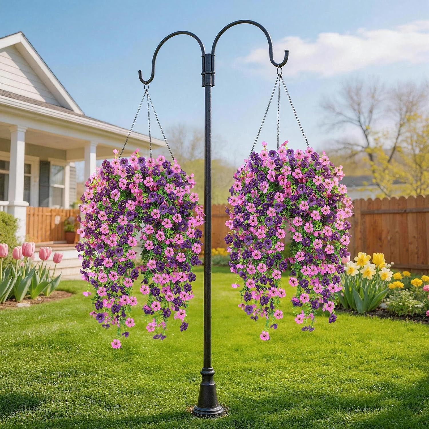 Artificial Hanging Flowers for Outdoors, 6PCS Faux Silk Artificial Flowers for