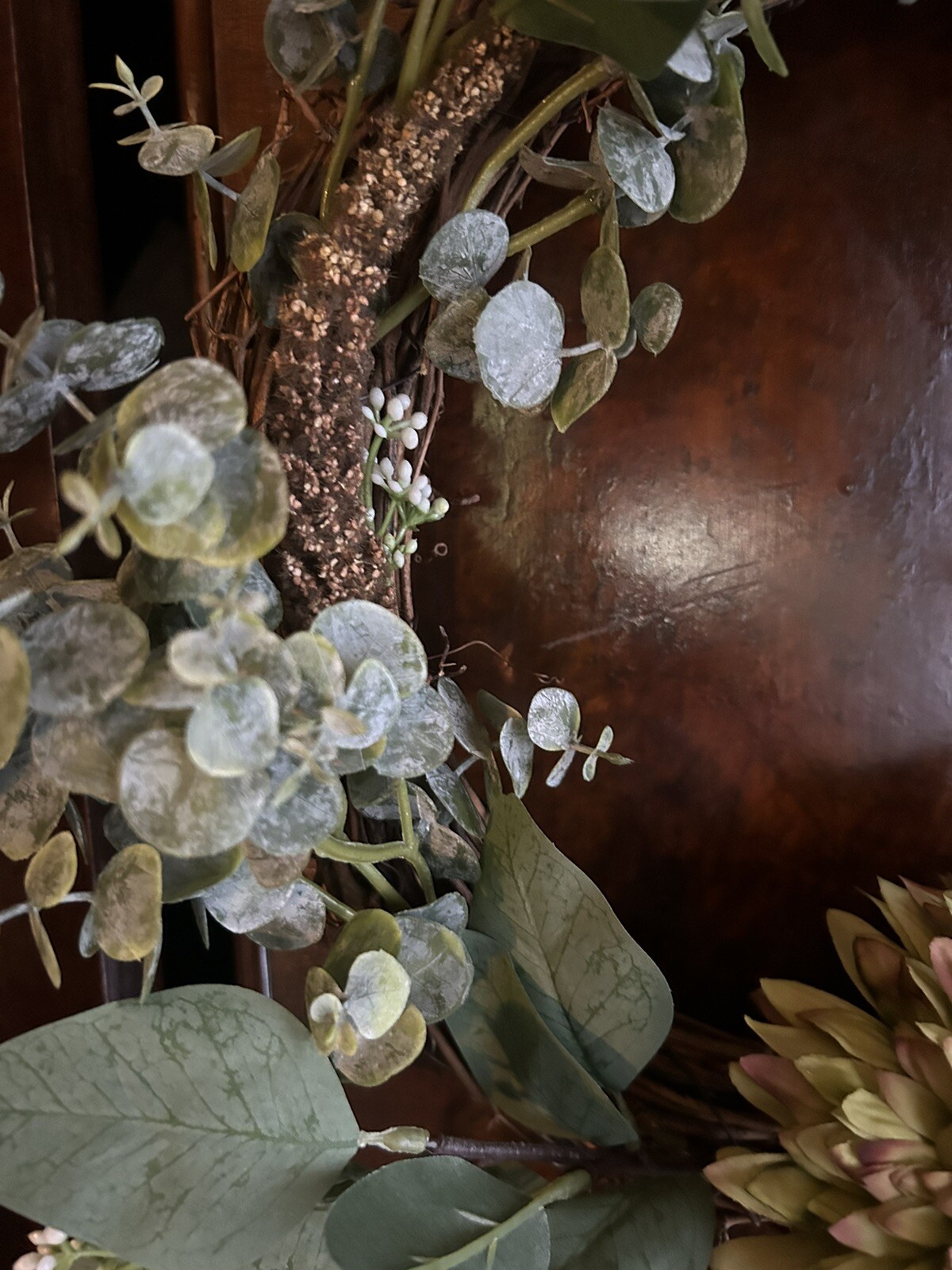 Eucalyptus and Zinnia Grapevine Wreath 12 Inch Handmade NEW Spring Decor