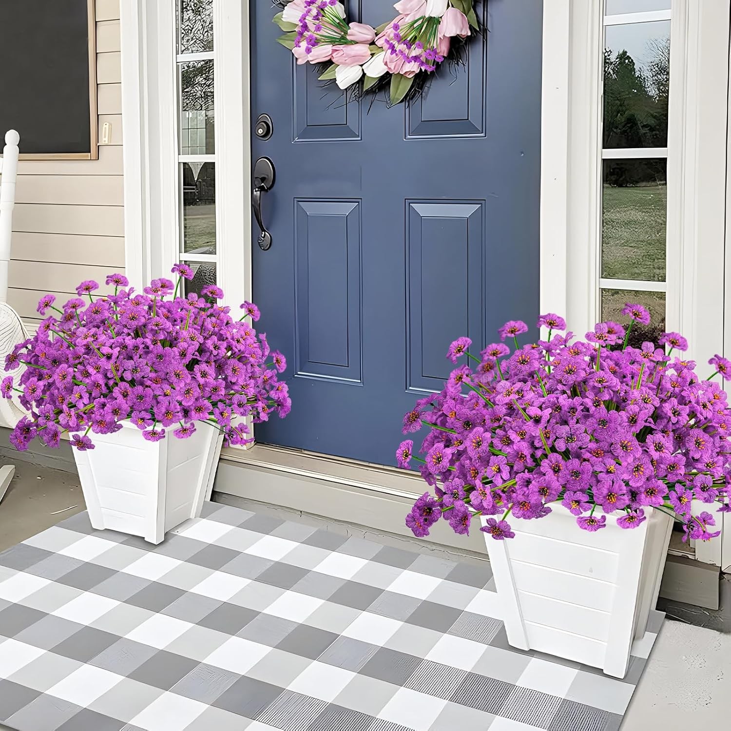 48 Bundles Outdoor Artificial Flowers UV Resistant Fake Silk Flower Faux Plastic