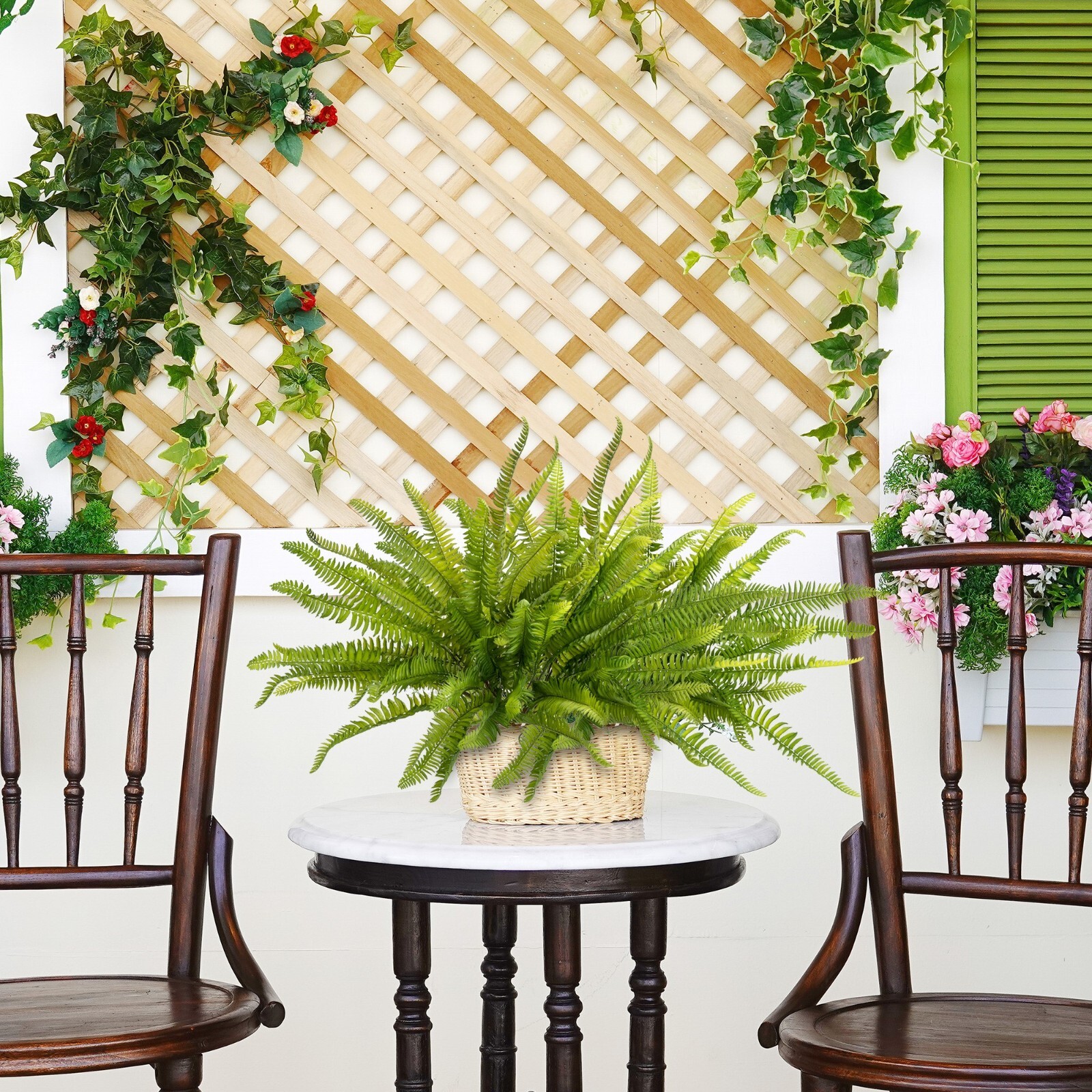Boston Ferns Artificial Plants Bulk UV-Resistant Indoor Outdoor Decor, 4pcs