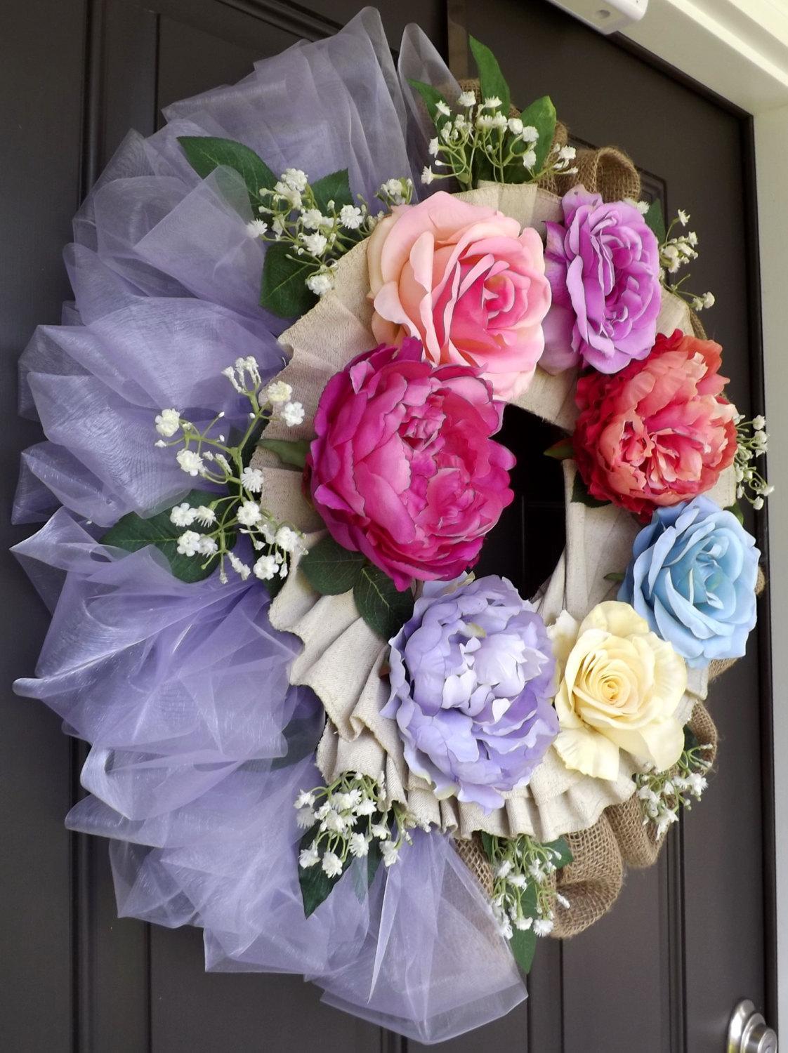 Beautiful wreath,Purple,Yellow, Pink, Blue, Red Roses Wreath, A Perfect GIFT !