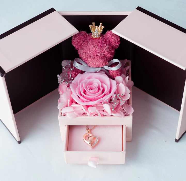 Wholesale Luxury Pink Jewelry Box with Preserved Roses