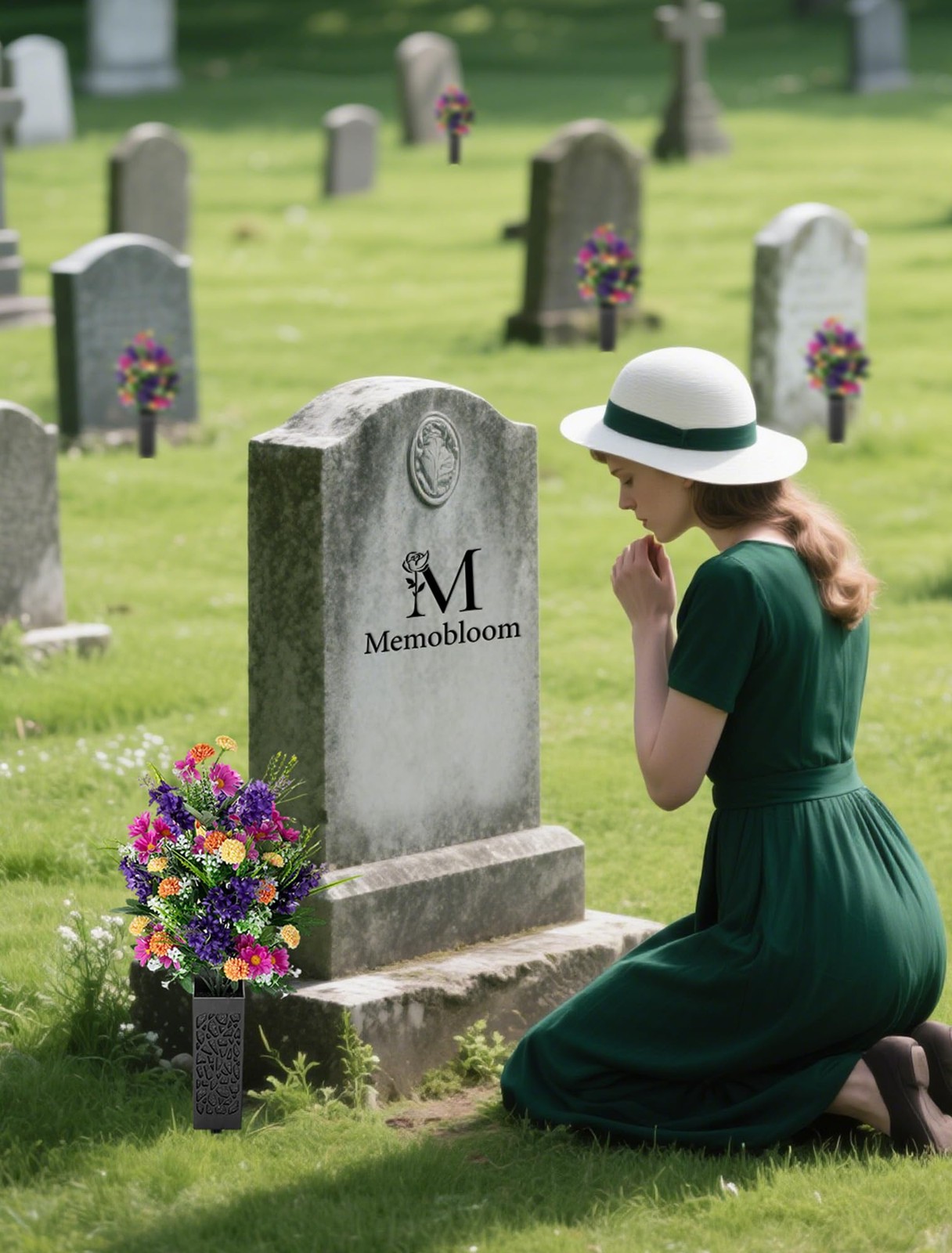 Memobloom Artificial Cemetery Flowers for Grave: Memorial Day Flowers for Cem…