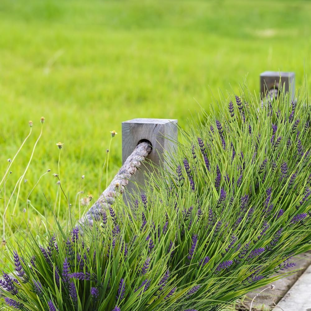 Artificial Outdoor Plant Fake Monkey Grass with Flowers, 12 Bundles Faux Gree…