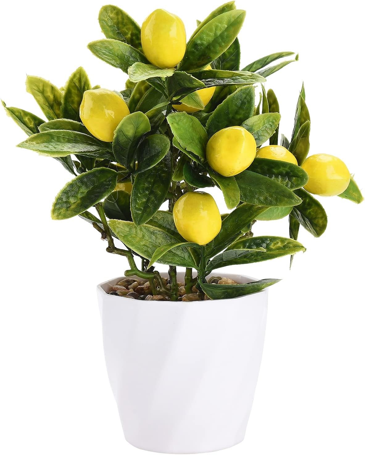 Artificial Lemon Tree Potted Plants, 10 Inch Artificial Fruit Bonsai Tree Lemon
