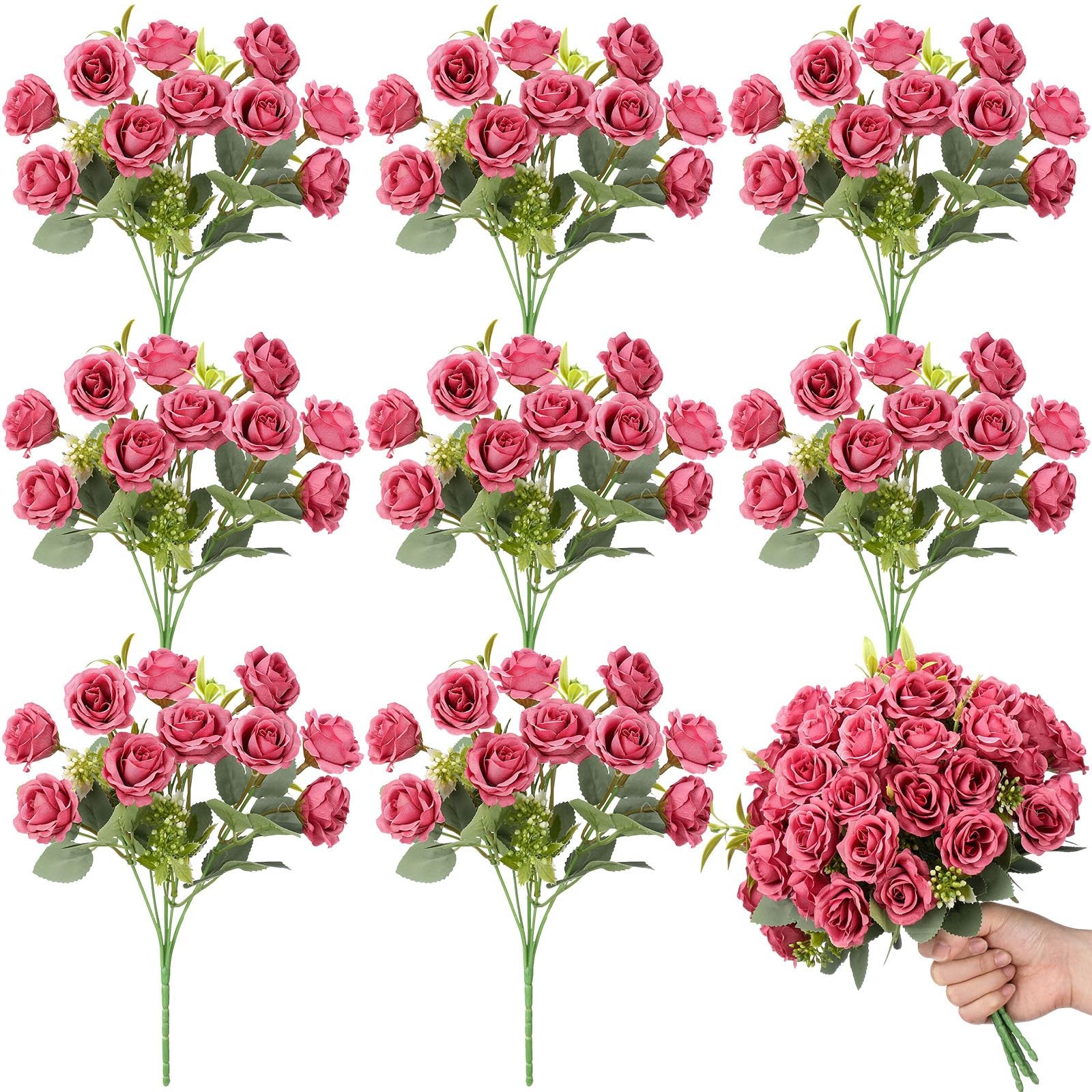 8 Pack Artificial Mini Pastel Pink Roses, 12 Inch Fake Flowers with Stems, 80…