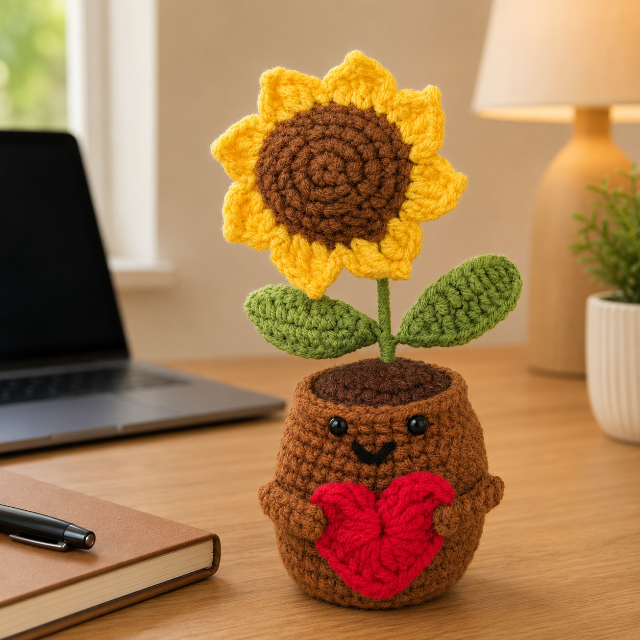 Handmade Crochet Flower Pot 6in Emotional Support Desk Decor Choose Style